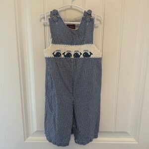 Smocked Embroidered Whale Jon Jon Plaid Blue 2T